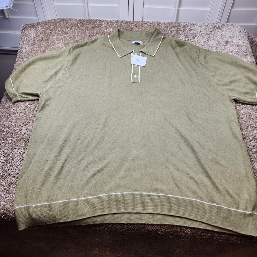 American Eagle Mens XXL Olive Green Contrast New Short Sleeve Knit Sweater Polo